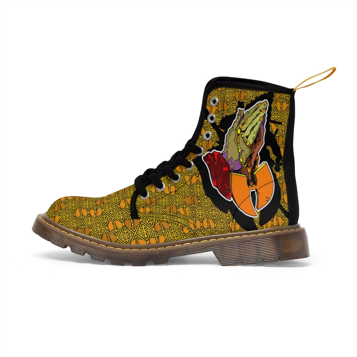 Official Hell Razah Praying Hands Emblem Designer Men's Martin Boots Art by iHustle365_