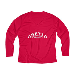Ghetto Gov't Officialz Designer Logo Women's Long Sleeve Performance V-neck Tee HeavenRazah / Hell Razah