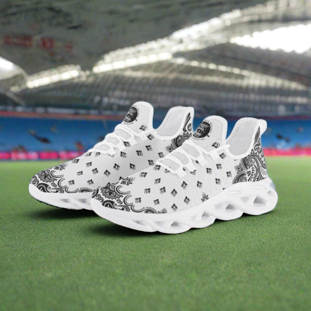 White Bandana Bounce Mesh Knit Sneakers