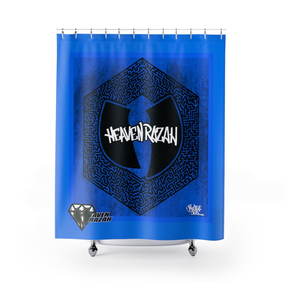 HRMI Heavenz Maze Blue Limited Edition  Shower Curtains Official HellRazah Music Inc