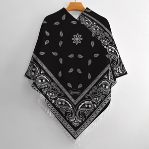 Black Bandana Paisley Cloak with Tassels Cape