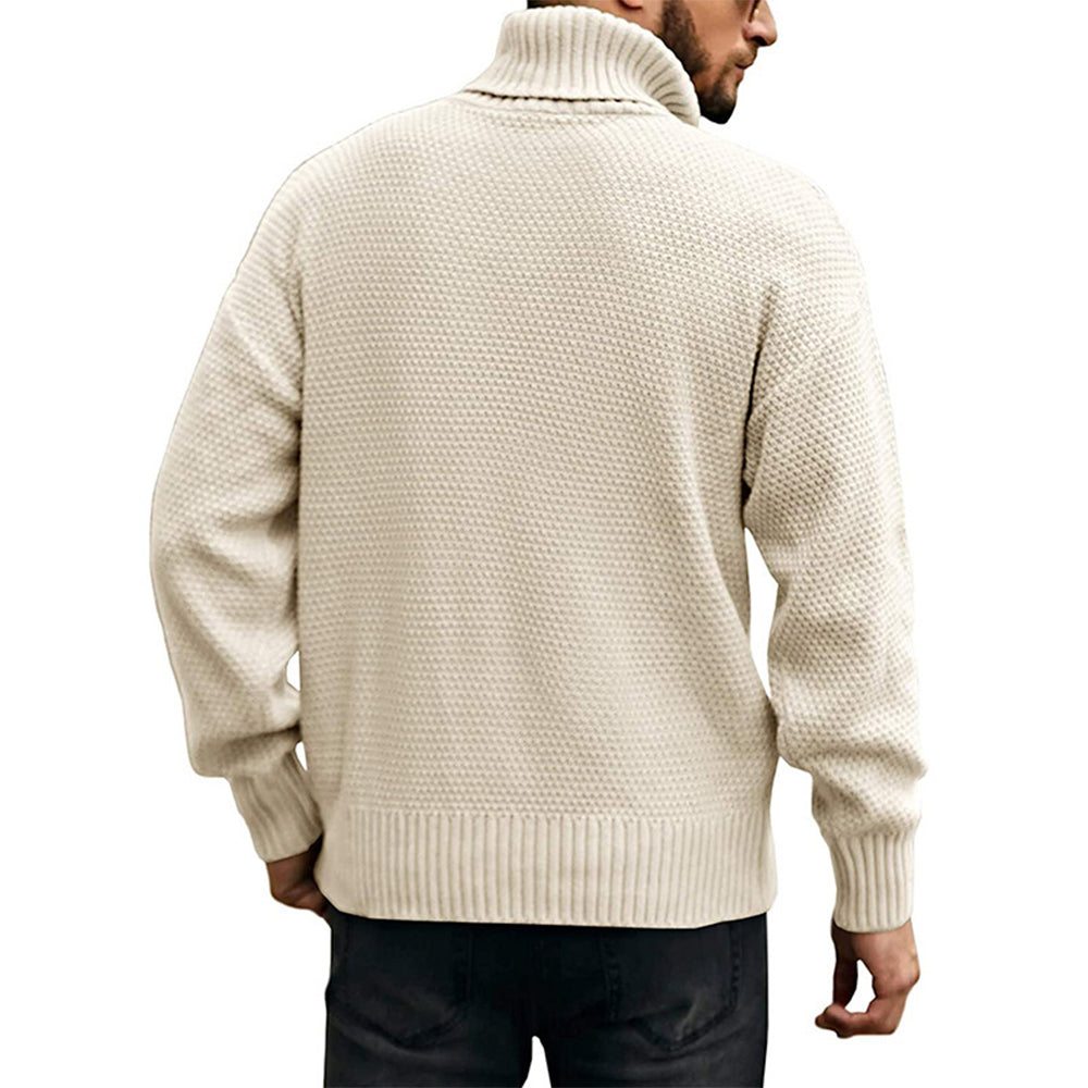 Men's Knitted Turtleneck Sweater Basic Ribbed Pullover Thermal