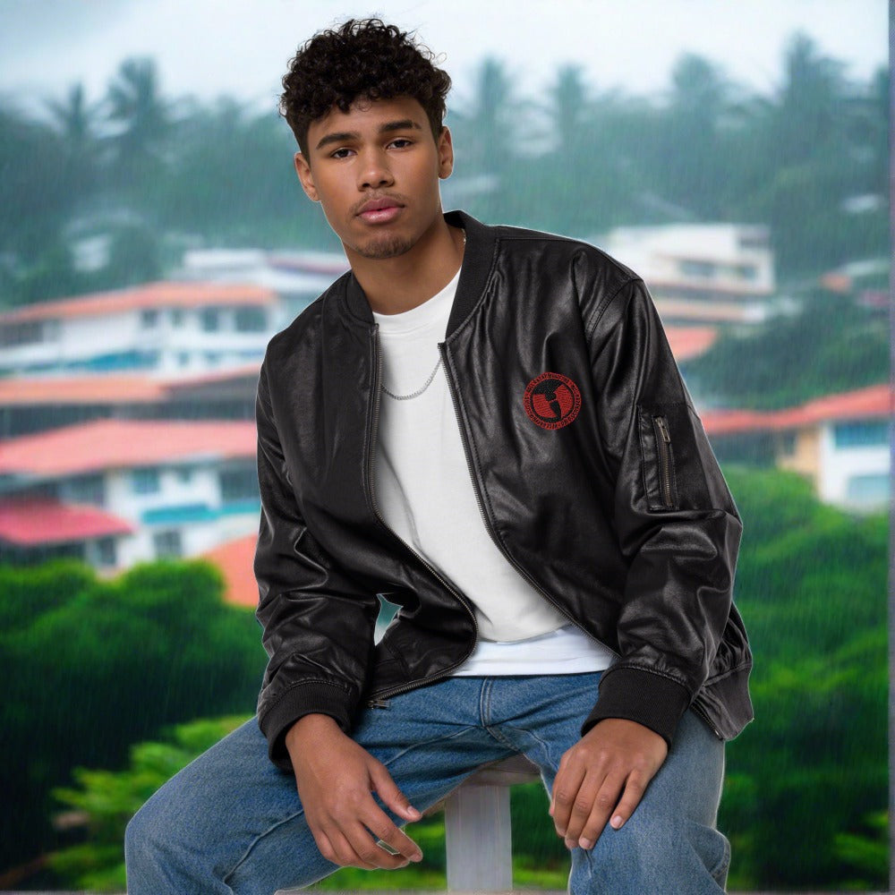 HRMI Logo Leather Bomber Jacket