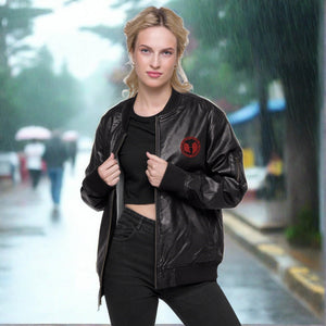 HRMI Logo Leather Bomber Jacket
