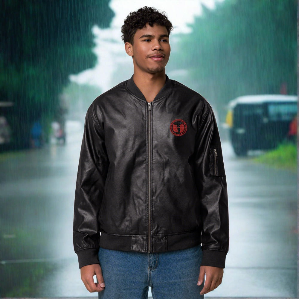 HRMI Logo Leather Bomber Jacket