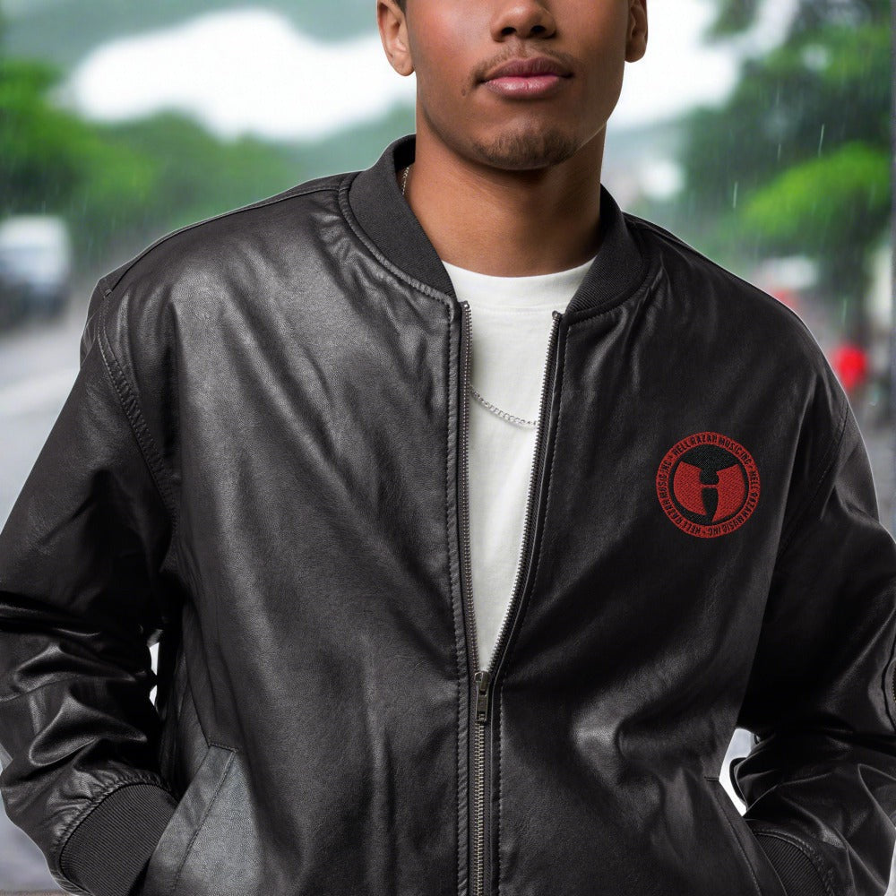 HRMI Logo Leather Bomber Jacket