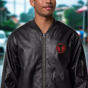 HRMI Logo Leather Bomber Jacket