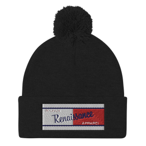 Razah Renaissance Apparel Red White Blue Embroidered Beanie - Pom Pom Knit Cap