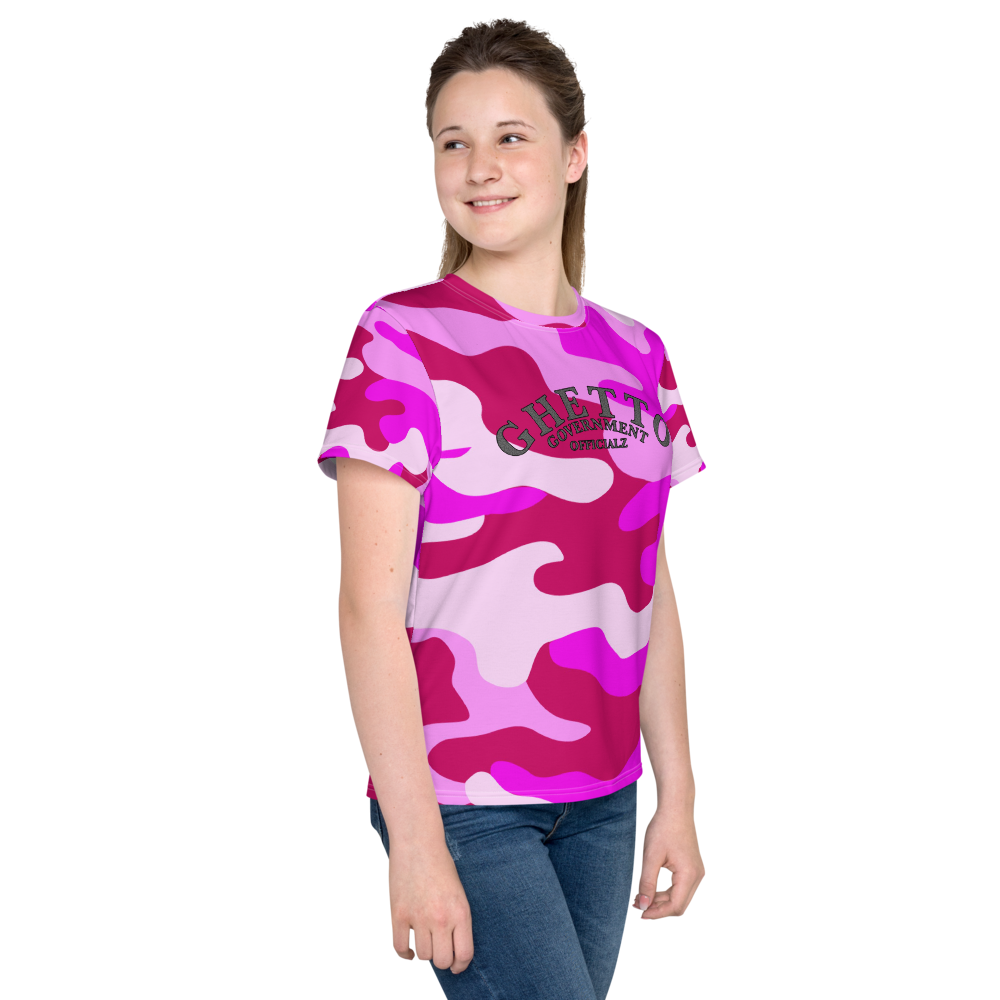 Ghetto Gov't Officialz Pink Camo Unisex Youth Designer Tee - T-Shirt Sizes 8-20