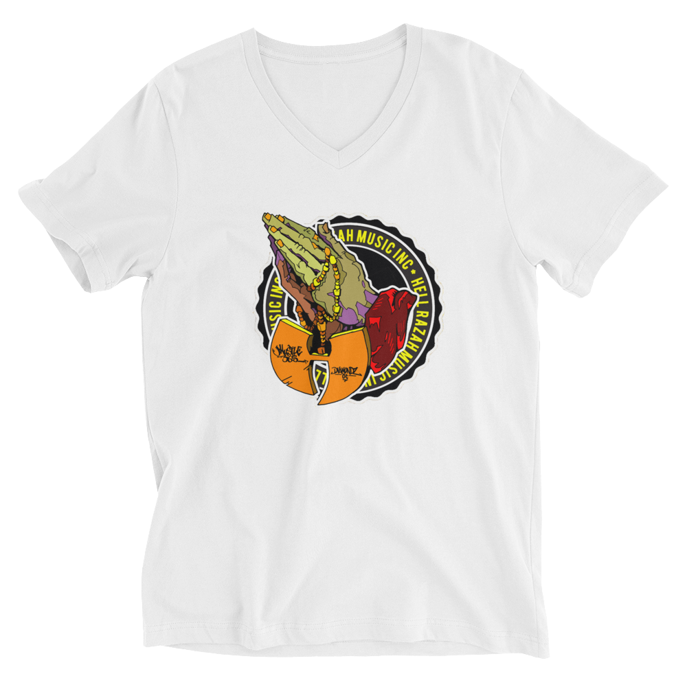 HRMI Blessed Logo HellRazah Music Inc Unisex Short Sleeve V-Neck T-Shirt Heaven Razah Graphics by iHustle365