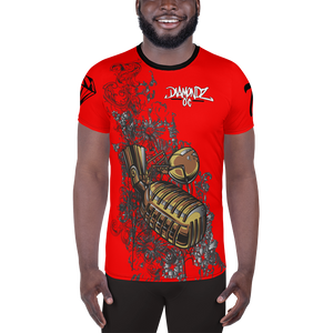 DiamondzOC Golden Mic Red Designer Sublimated Athletic T-shirt Tee