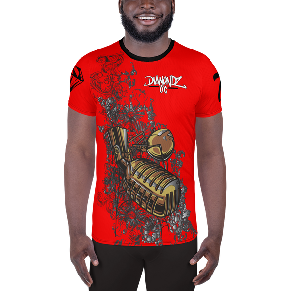 DiamondzOC Golden Mic Red Designer Sublimated Athletic T-shirt Tee