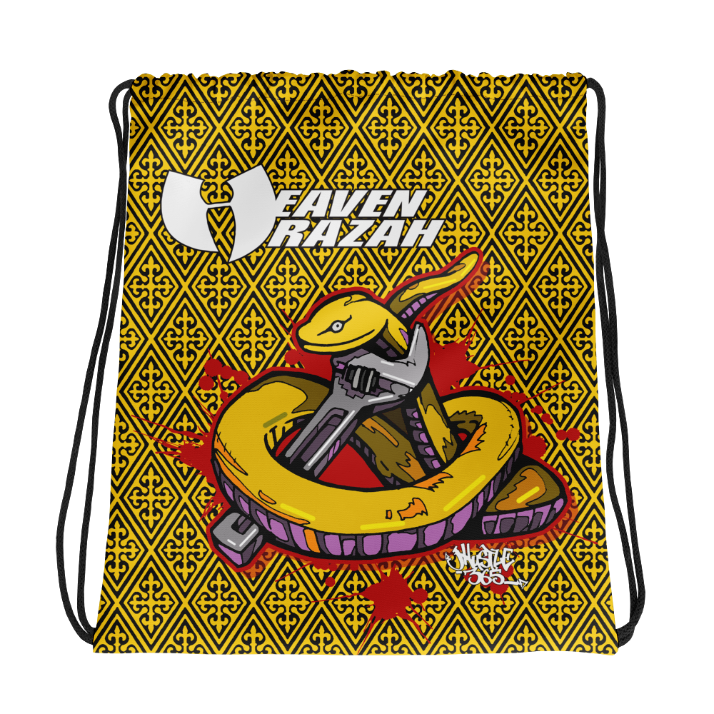 Official Hell Razah Music Inc Snakes Get Wrenched Designer Drawstring Bag Graphics by iHustle365_ Heaven Razah Merch