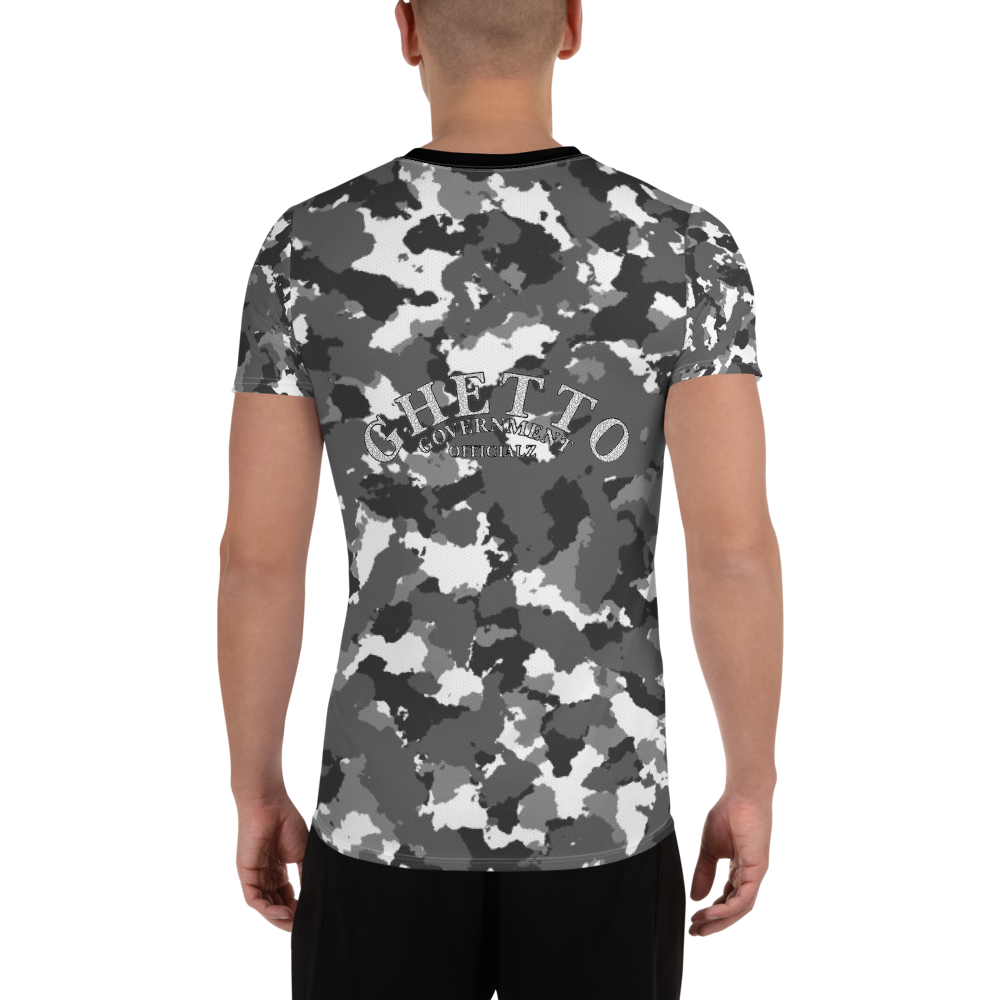 Ghetto Gov't Officialz Logo Snow Camo Designer Sublimated Men's Athletic Tee Breathable T-Shirt