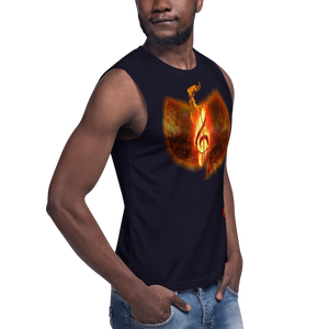Official Hell Razah Music Inc. Fire Musical Note Designer Muscle Shirt Heaven Razah Merchandise Graphics by SmuveMassBeatz