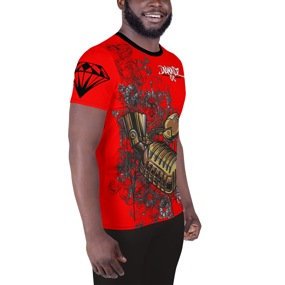 DiamondzOC Golden Mic Red Designer Sublimated Athletic T-shirt Tee