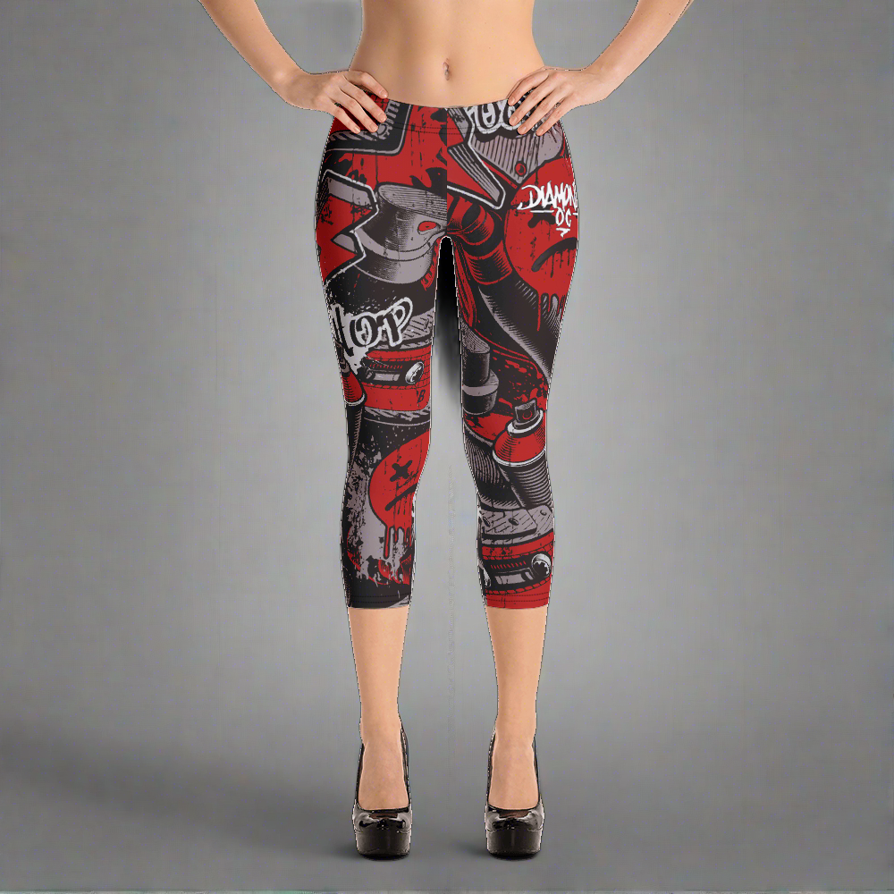 Speakers and Cans Urban Graffiti Diamondz OC Designer Capri Leggings