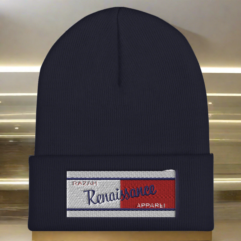 Razah Renaissance Apparel Red White Blue Embroidered Cuffed Beanie