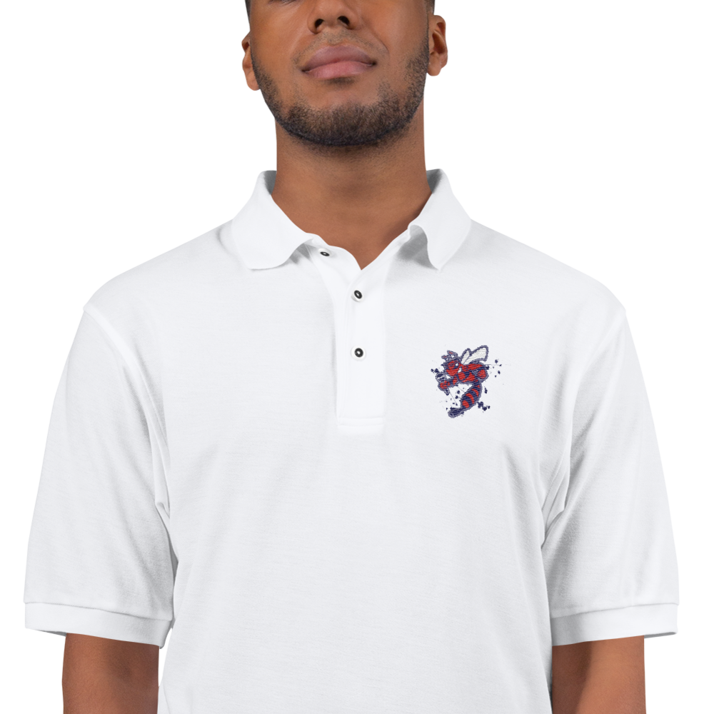 Hell Razah Music Inc Bee Red White and Navy Embroidered Polo Shirt Bee by Culture Freedom