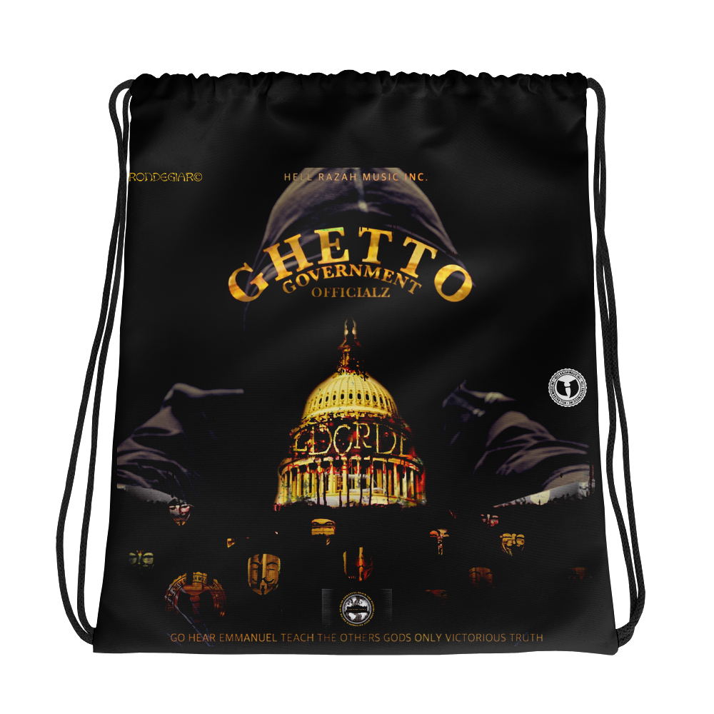 GHETTO GOV'T OFFICIALZ Capitol Building Limited Designer Drawstring Bag HeavenRazah - HellRazah Music Inc. Graphics by GGO Switzerland