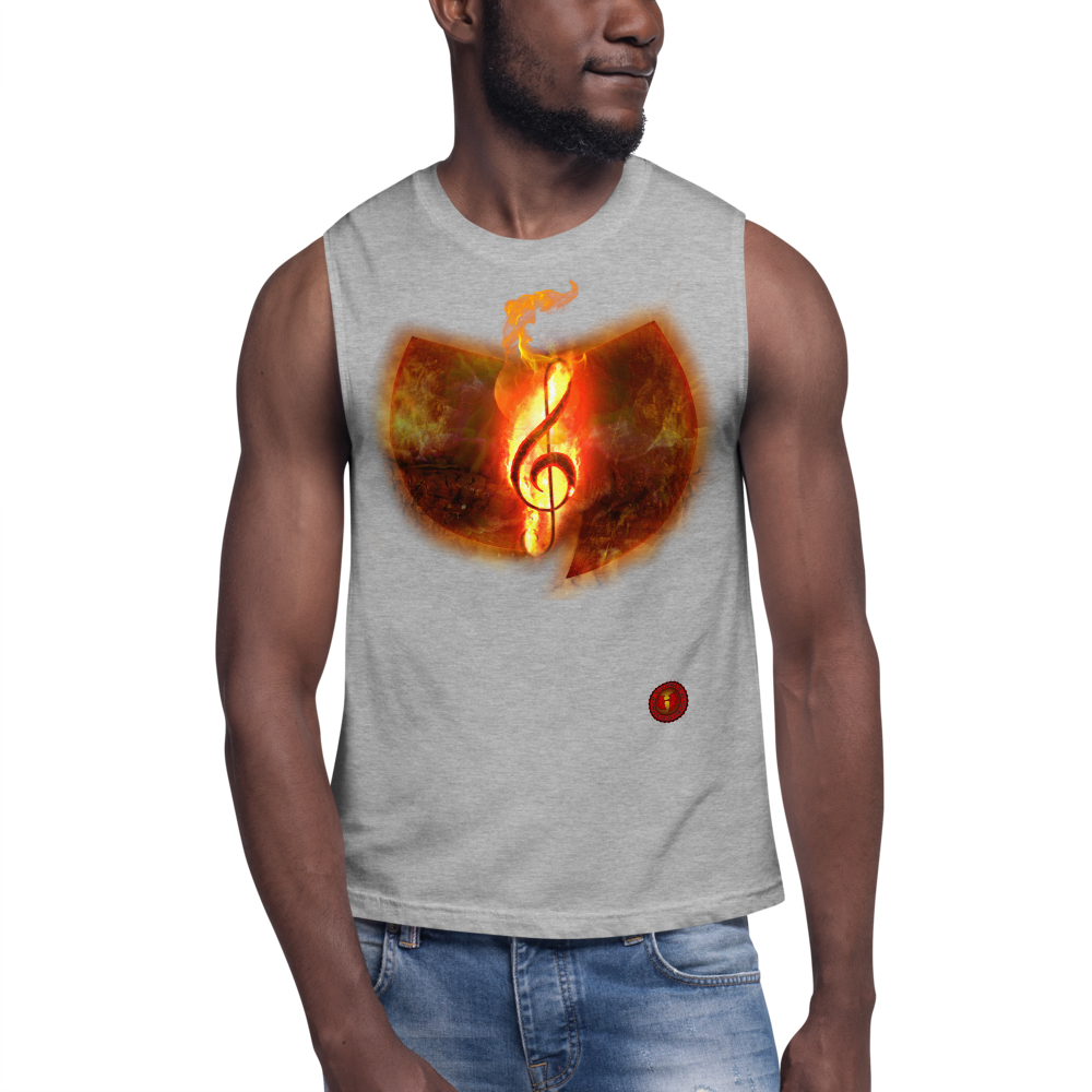 Official Hell Razah Music Inc. Fire Musical Note Designer Muscle Shirt Heaven Razah Merchandise Graphics by SmuveMassBeatz