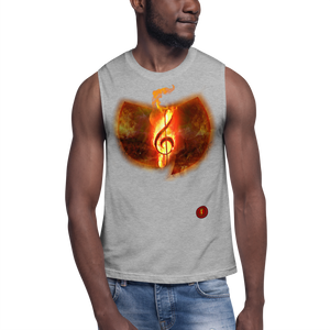 Official Hell Razah Music Inc. Fire Musical Note Designer Muscle Shirt Heaven Razah Merchandise Graphics by SmuveMassBeatz