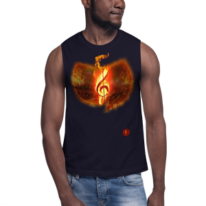 Official Hell Razah Music Inc. Fire Musical Note Designer Muscle Shirt Heaven Razah Merchandise Graphics by SmuveMassBeatz
