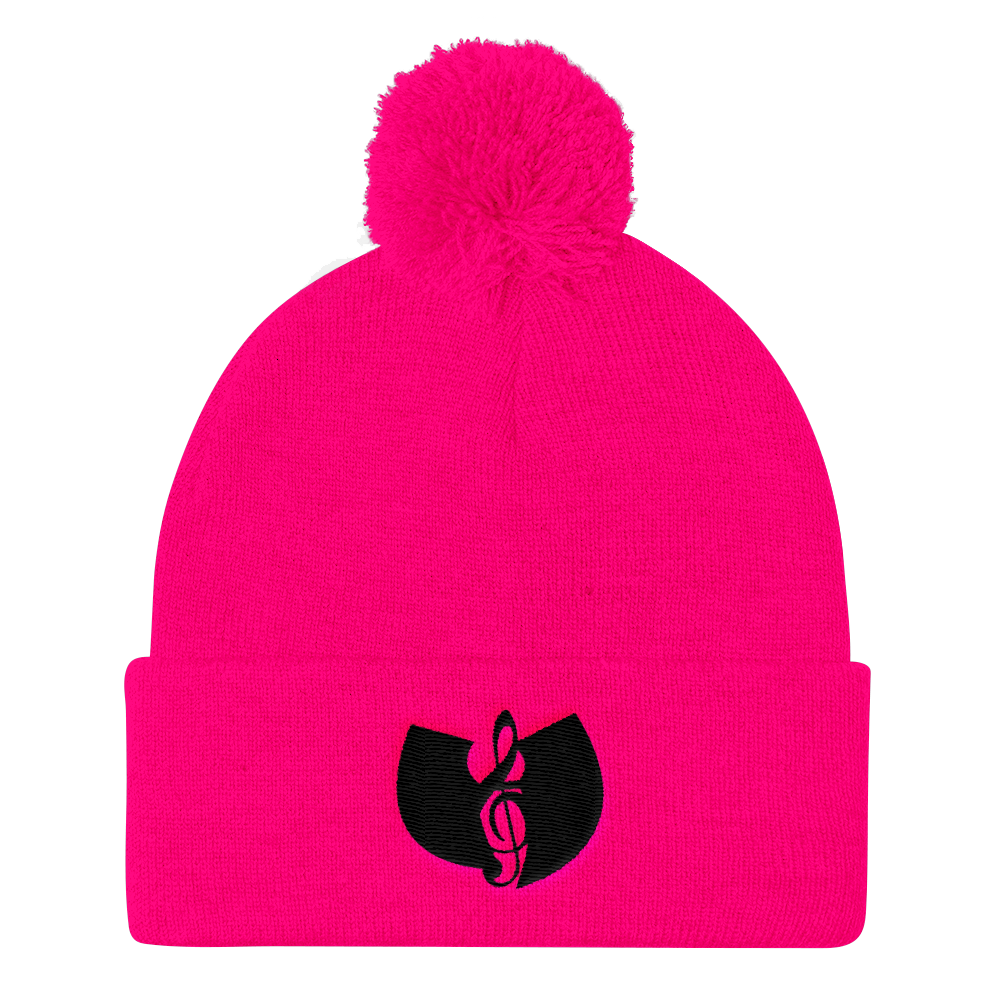 Official Hell Razah Music Inc. Smuve Note Logo Designer Embroidered Pom Pom Knit Cap Heaven Razah Merch Graphics by SmuveMassBeatz