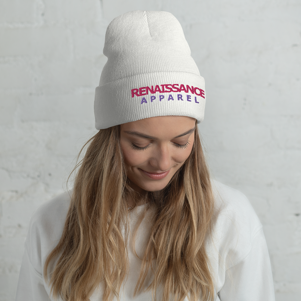 RRA Razah Renaissance Apparel Embroidered Pink - Purple Signature Cuffed Beanie