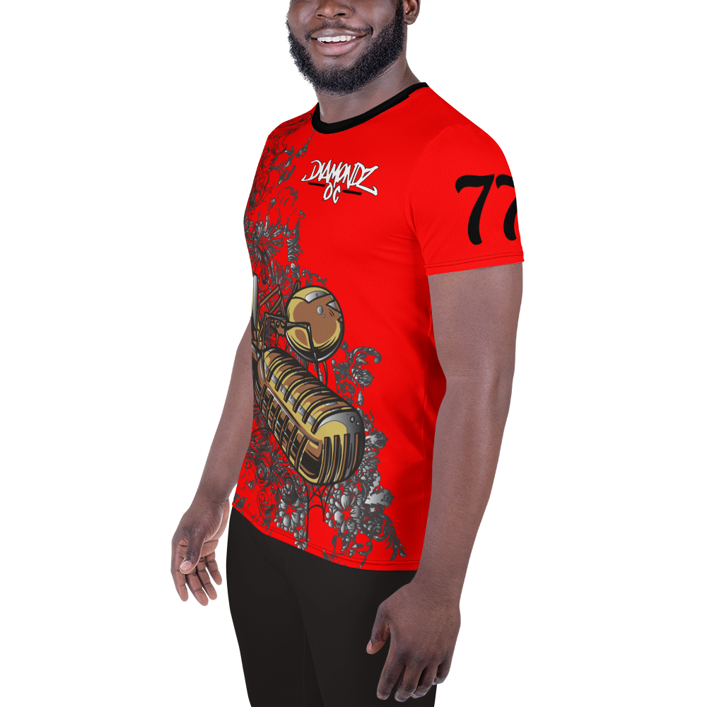 DiamondzOC Golden Mic Red Designer Sublimated Athletic T-shirt Tee