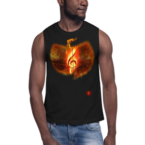 Official Hell Razah Music Inc. Fire Musical Note Designer Muscle Shirt Heaven Razah Merchandise Graphics by SmuveMassBeatz