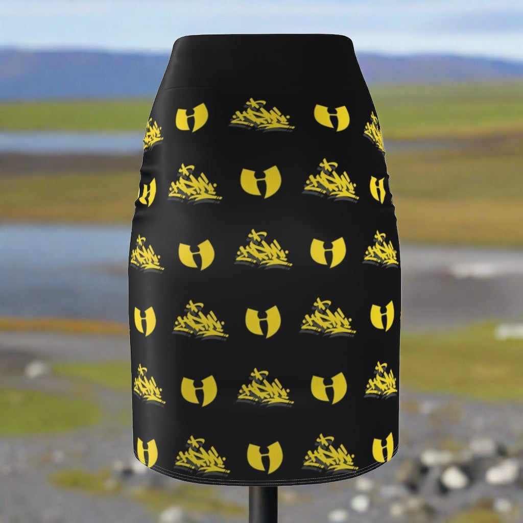 HRMI Yellow Tag Logo Designer Women's Pencil Skirt