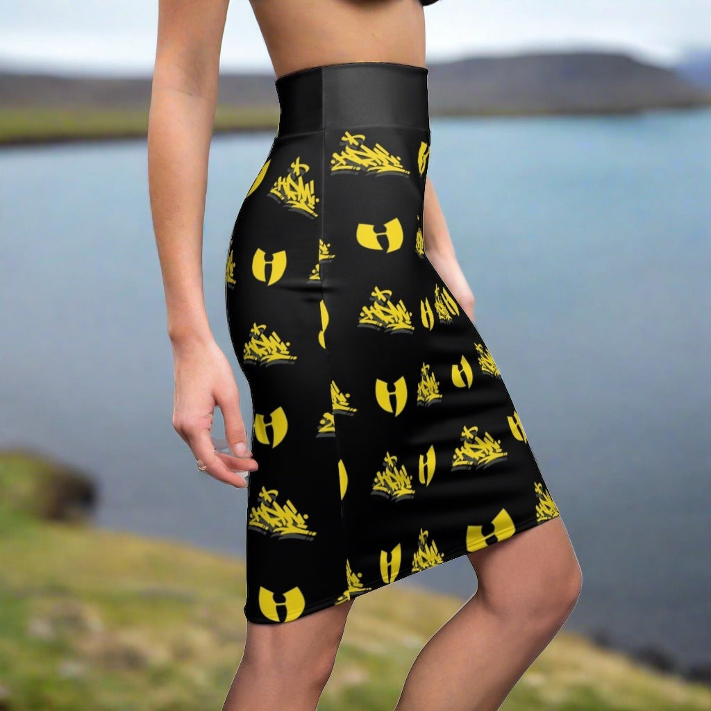 HRMI Yellow Tag Logo Designer Women's Pencil Skirt